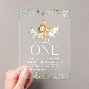 Safari Animals, Jungle, Wild One, First Birthday Acrylic Invitations