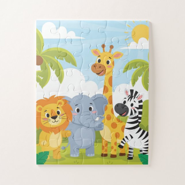 Safari Animals Kids Puzzle | Cute Lion Elephant Gi (Vertical)