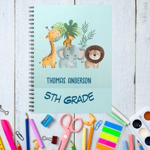 Safari Animals Kids School Custom Name Notebook