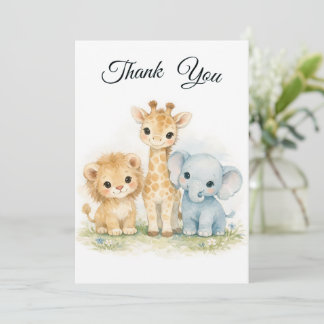 Safari Animals Lion Giraffe Elephant Blue Boy Invitation