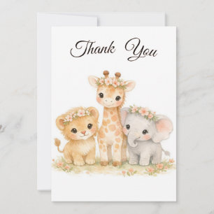 Safari Animals Lion Giraffe Elephant Pink Girl Invitation