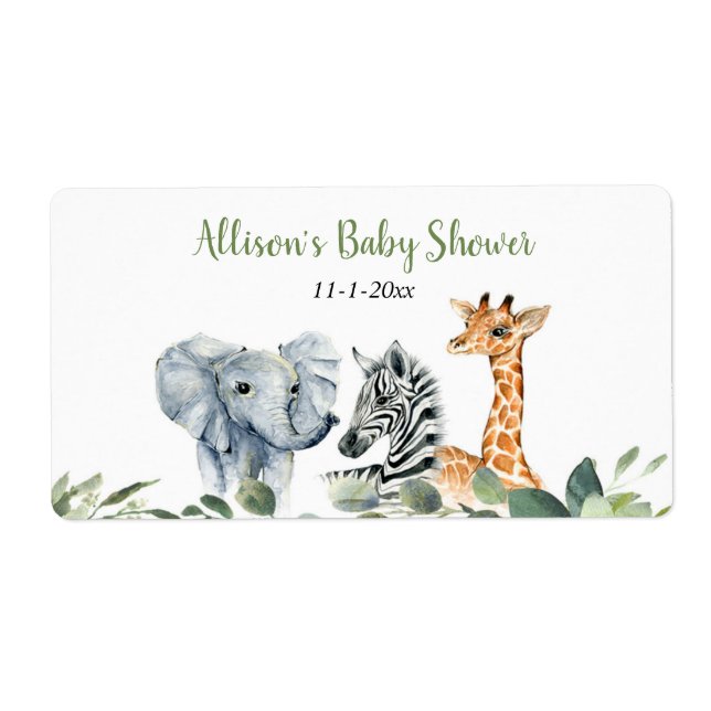 Safari animals mini water bottle or champagne (Front)