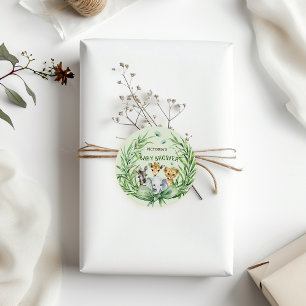 Safari Animals Mint Green Bow Baby Shower Classic Round Sticker