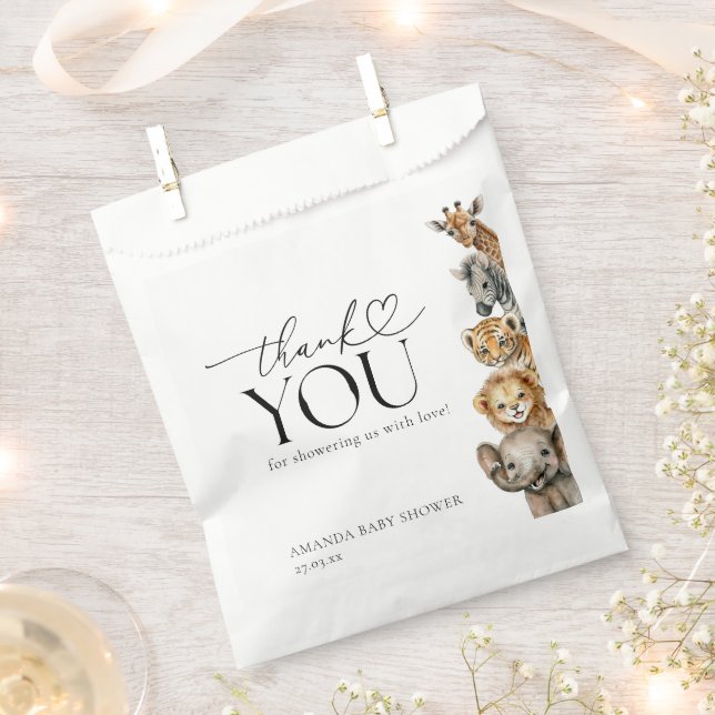 Safari Animals Modern Baby Shower Favour Bags (Clipped)