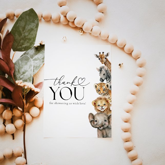Safari Animals Modern Baby Shower Thank You Card (Creator Uploaded)