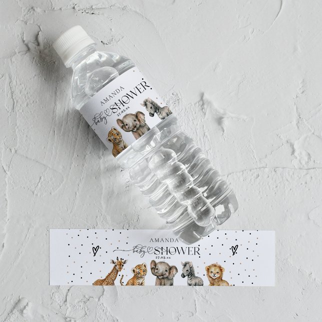 Safari Animals Modern Baby Shower Water Bottle Label (Creator Uploaded)