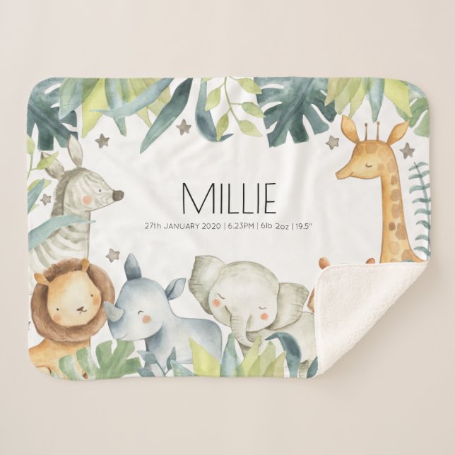 Safari animals newborn baby announcement blanket (Front (Horizontal))
