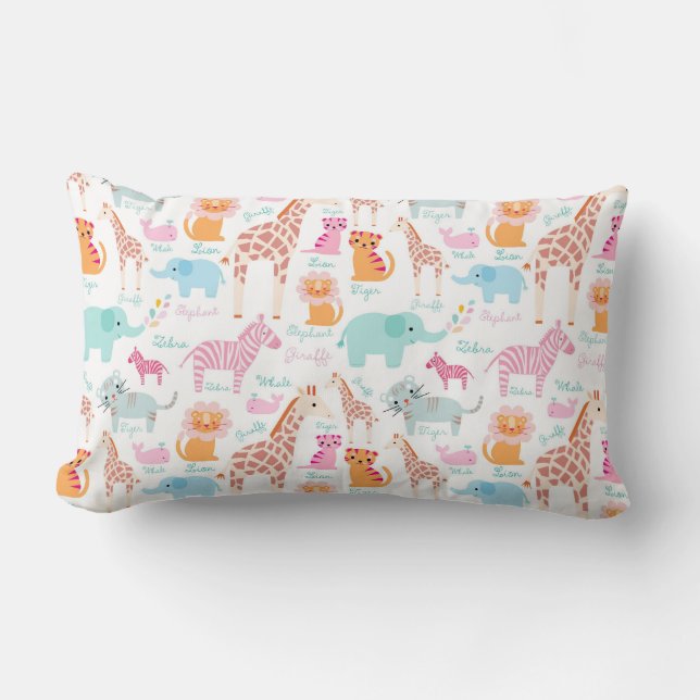 Safari Animals Nursery Print Lumbar Cushion (Front)