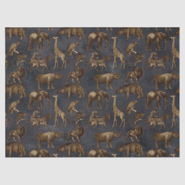 Safari Animals on Dark Blue Decoupage Tissue Paper (Front)