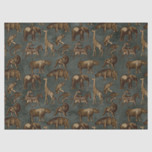 Safari Animals on Dark Green Decoupage Tissue Paper