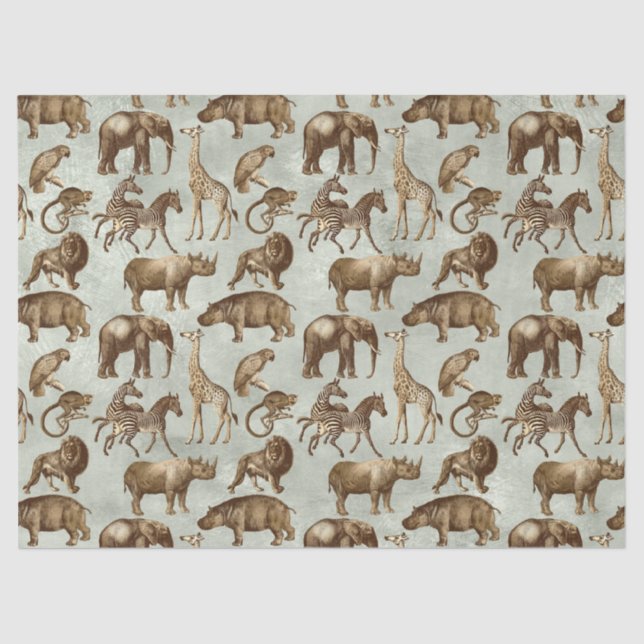 Safari Animals on Light Green Decoupage Tissue Paper (Front)