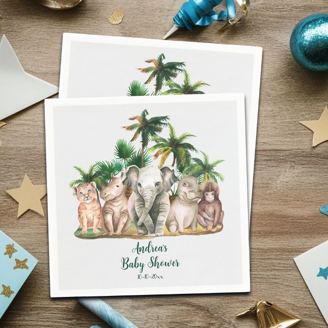 Safari Animals Palm Trees Baby Shower Napkin (Creator Uploaded)