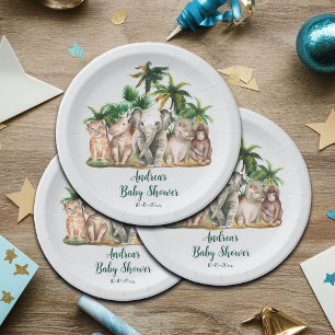 Safari Animals Palm Trees Baby Shower Paper Plate