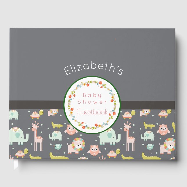 Safari Animals Pattern Baby Shower Guest Book (Front)