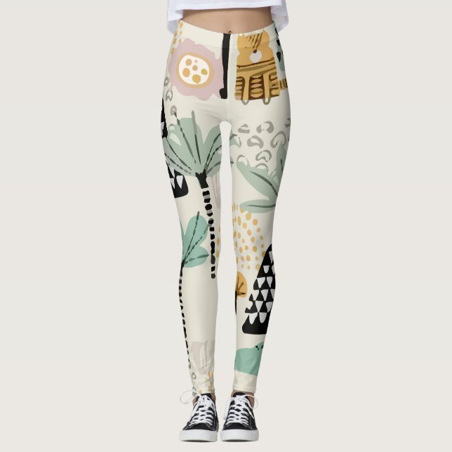 Safari Animals Pattern Cute Leggings (Front)