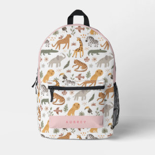 Safari Animals Pattern Pink Girl Printed Backpack