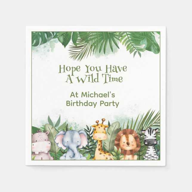 Safari Animals Personalised  Napkin (Front)
