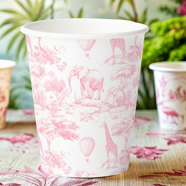 Safari Animals Pink Toile de Jouy Baby shower Paper Cups (Creator Uploaded)