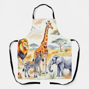 Safari Animals Seamless Pattern Savanna Scene Apron