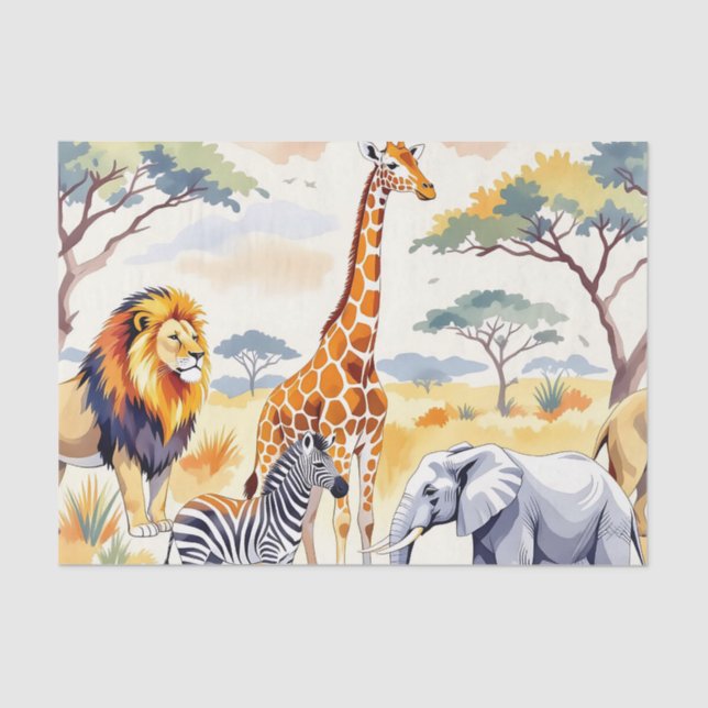 Safari Animals Seamless Pattern Savanna Scene Tissue Paper (Front)