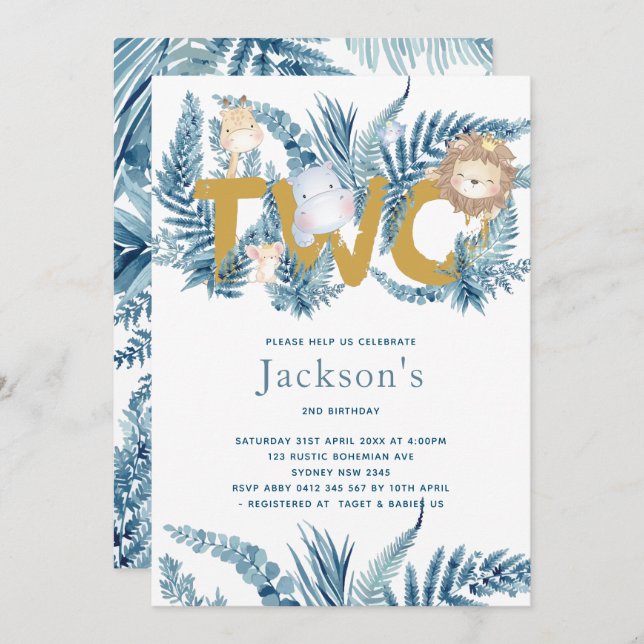 Safari Animals Second Birthday Invitation (Front/Back)