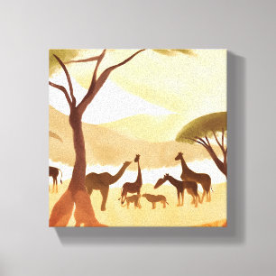Safari Animals Silhouette Nature Watercolor Canvas Print