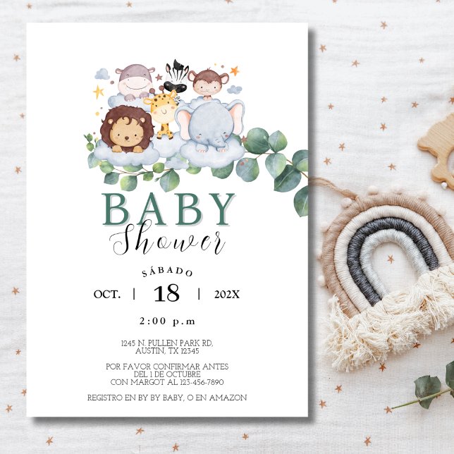 Safari Animals Spanish Baby Shower Jungle Invitation (Safari Animals Spanish Baby Shower Jungle Invitation)