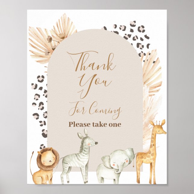 Safari Animals Thank you for coming Favour Sign (Front)