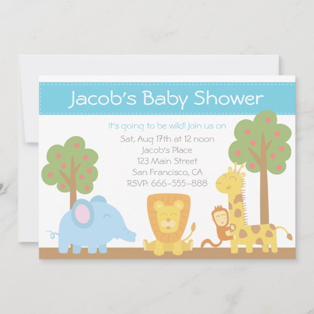 Safari Animals theme Baby Shower Invite (Front)