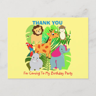 Safari Animals Themed Kids Thank You Postcard
