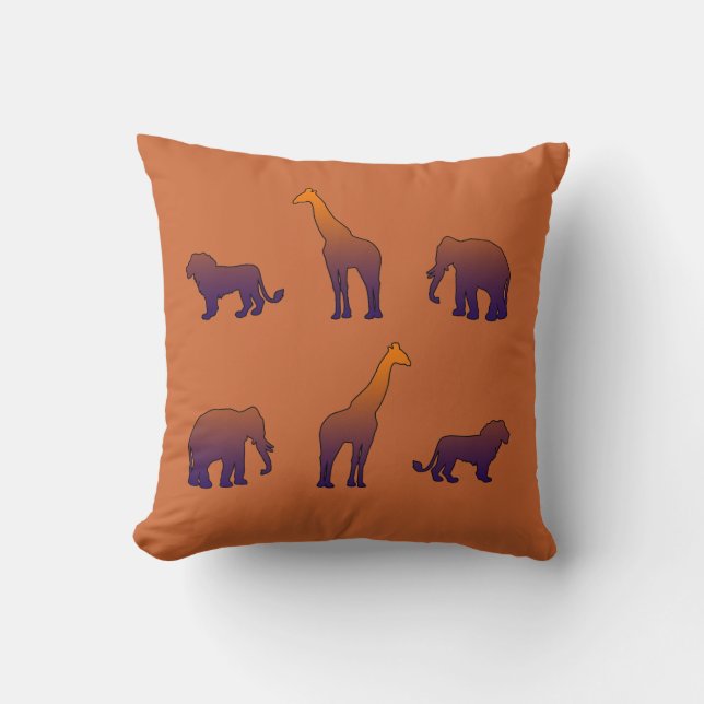 Safari Animals Throw Pillow Lion Giraffe Elephant (Front)