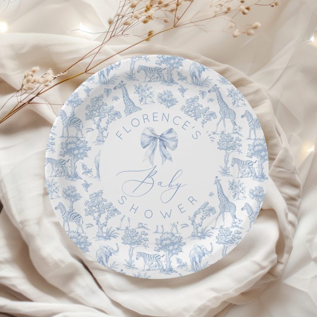 Safari animals Toile de Jouy Baby shower  Paper Plate (Creator Uploaded)