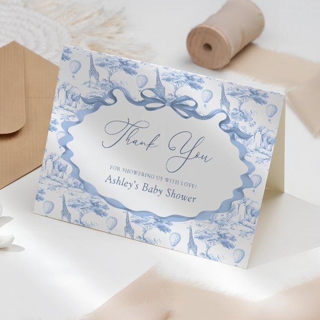 Safari Animals Toile de Jouy Baby Shower Thank You Card (Creator Uploaded)