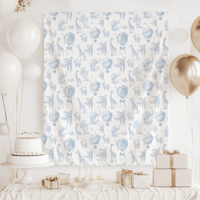 Safari animals Toile de Jouy blue baby shower Tapestry (Creator Uploaded)