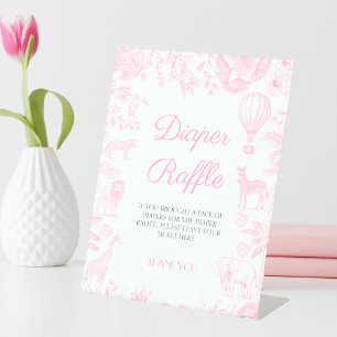 Safari animals Toile de Jouy Diaper raffle Pedestal Sign