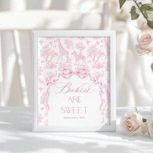 Safari animals Toile de Jouy Pink Babies are sweet Poster