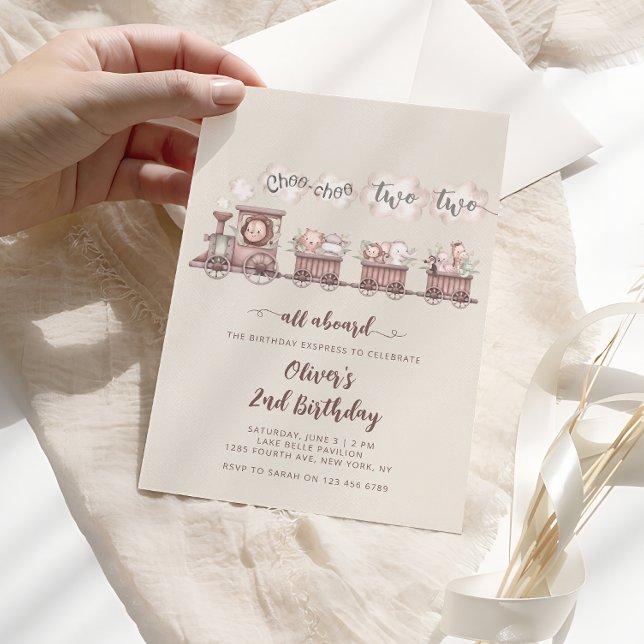 Safari Animals Train 2nd Birthday Invitation (Creator Uploaded)