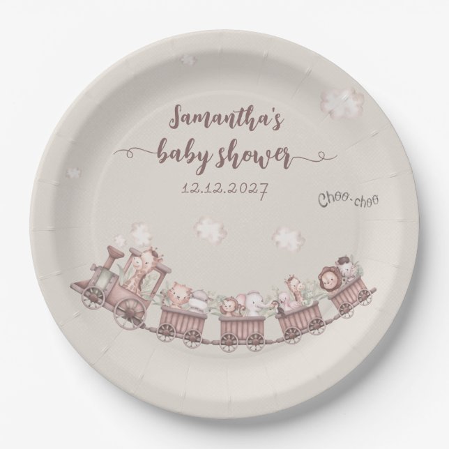 Safari Animals Train  Paper Plate (Front)