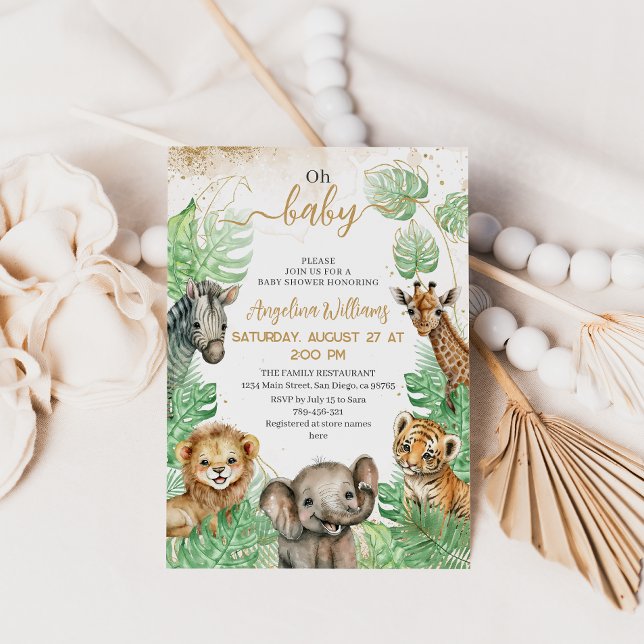 Safari animals Tropical greenery Baby Shower Invitation (Creator Uploaded)