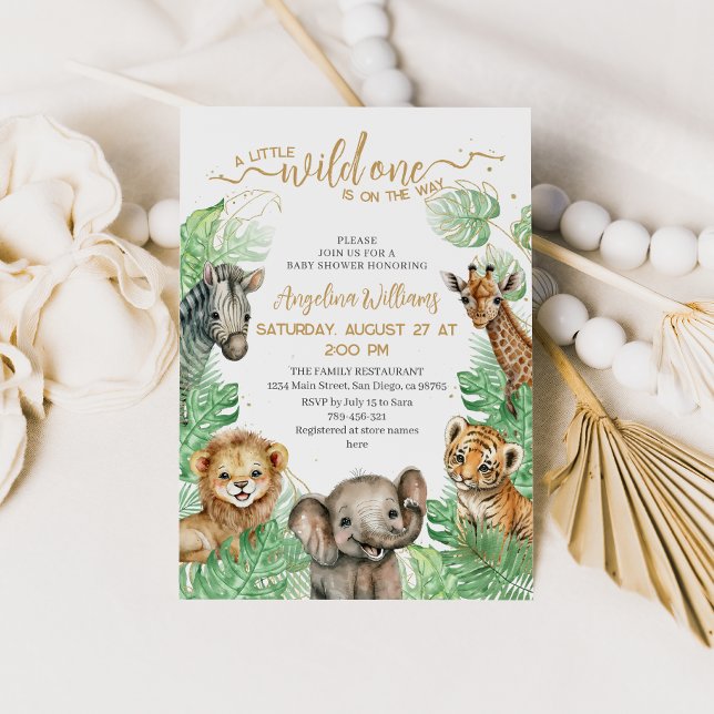 Safari animals Tropical greenery Baby Shower Invitation (Creator Uploaded)