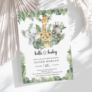 Safari animals Tropical greenery Boy Baby Shower Invitation
