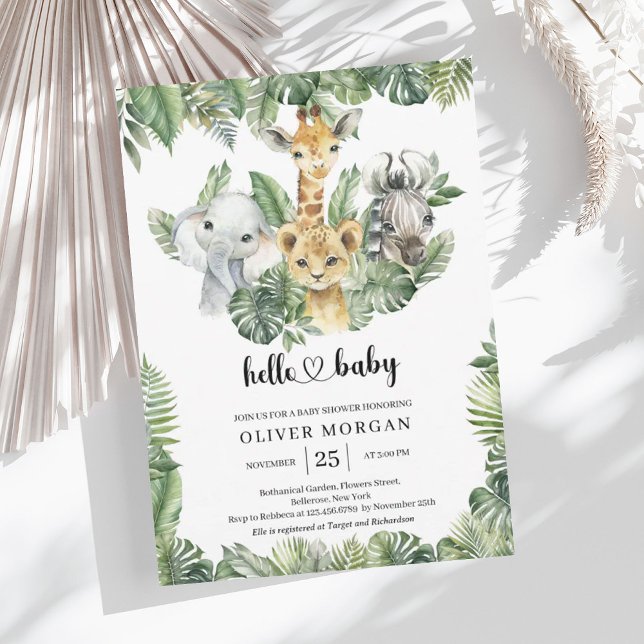 Safari animals Tropical greenery Boy Baby Shower Invitation (Safari animals Tropical greenery Boy Baby Shower Invitation)