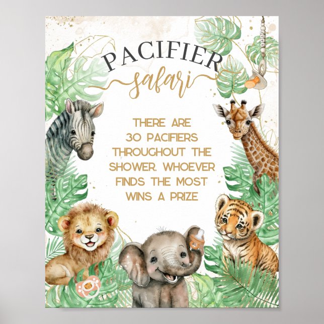 Safari animals Tropical Shower pacifier hunt game Poster (Front)