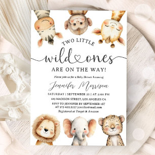 Safari Animals Twin Baby Shower Wild One Jungle Invitation