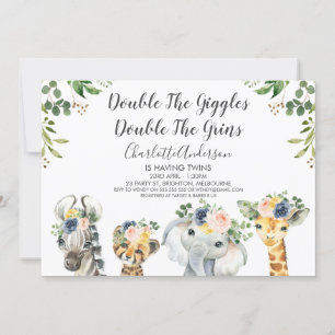 Safari Animals Twins Baby Shower Invitation