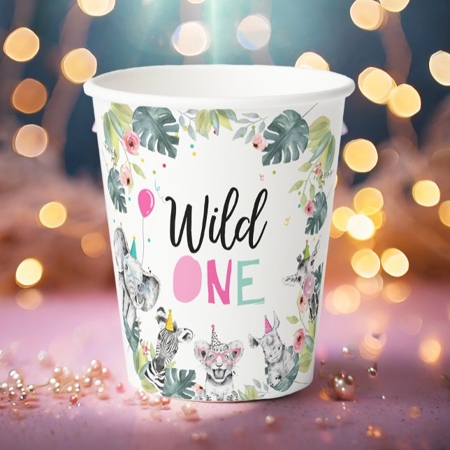 Safari Animals Two Wild Birthday Pink Girl  Paper Cups (Creator Uploaded)