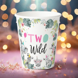 Safari Animals Two Wild Birthday Pink Girl Paper Cups