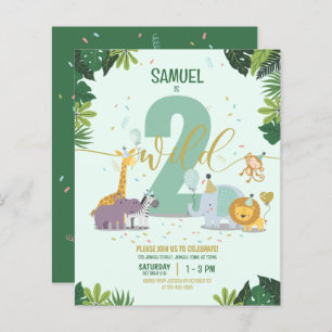 Safari Animals Two Wild Budget Birthday Invitation