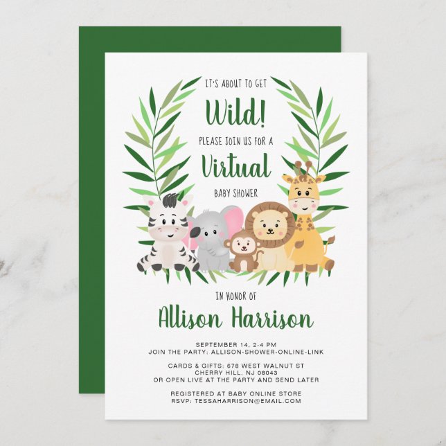 Safari Animals Virtual Baby Shower Invitation (Front/Back)