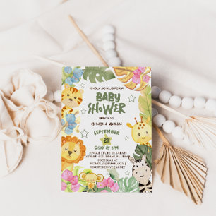 Safari Animals Watercolor Baby Shower  Invitation
